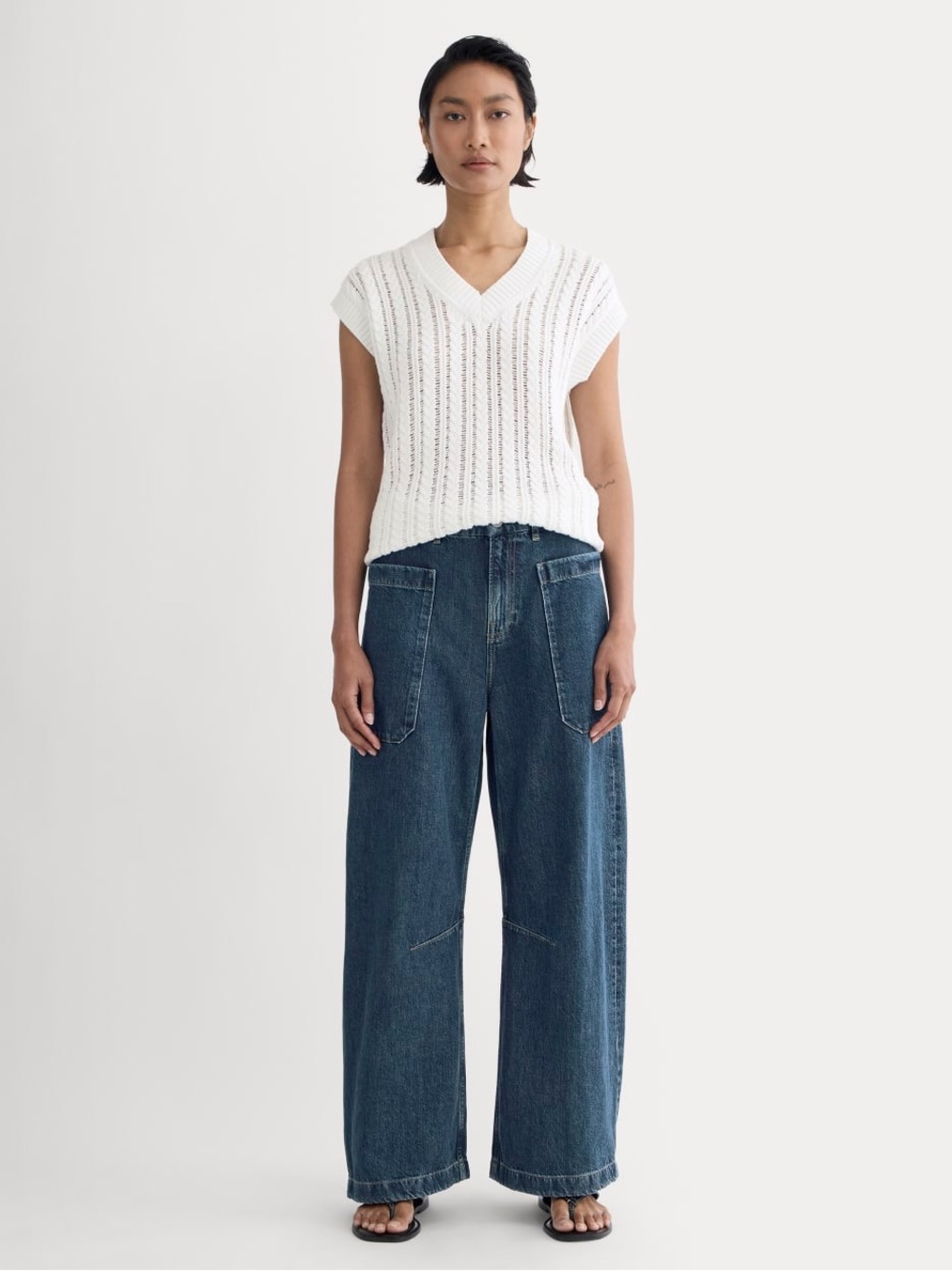 Everlane The Gardener Pull-On Jean Mid Indigo Wide Barrel Leg Size 28R NWOT - Picture 1 of 16